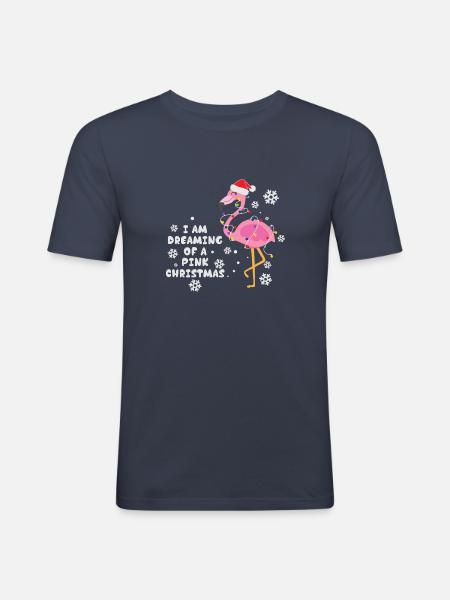 Flamingo Pink Christmas Santa Hat - Men's Slim Fit T-Shirt - navy