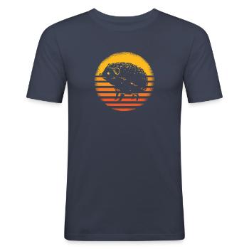 Vintage Retro Hedgehog - Männer Slim Fit T-Shirt - Navy - Vorne - Nik (191cm)