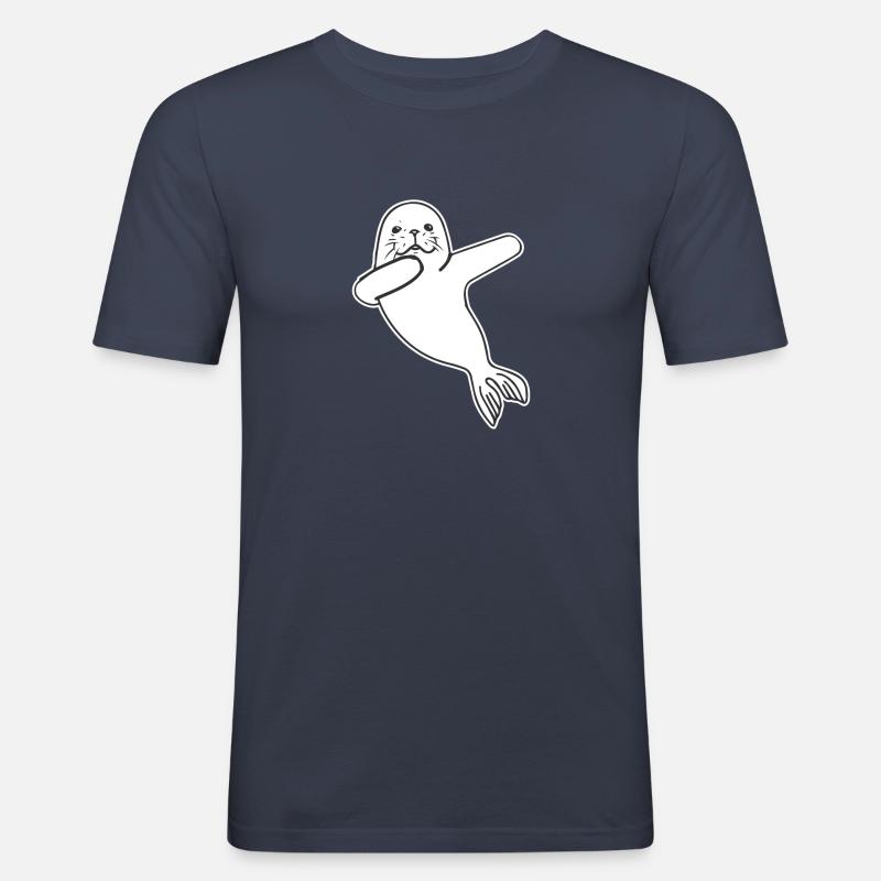 Cute Dabbing Seal - Männer Slim Fit T-Shirt - Navy