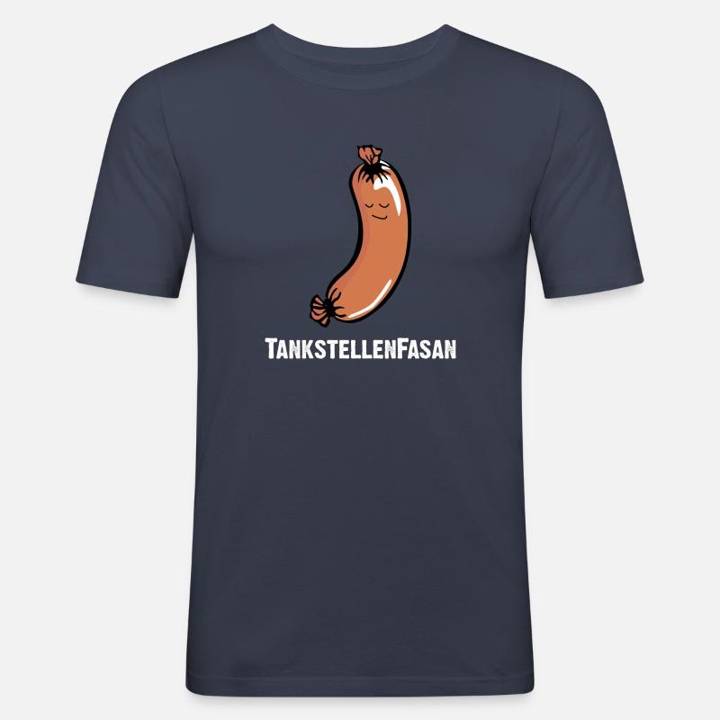 TankstellenFasan. Knackwurst oder Bockwurst - Männer Slim Fit T-Shirt - Navy