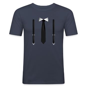 Drôle de cravate avec bretelles noires Mariage parfait - T-shirt près du corps Homme - bleu marine - Devant - Nik (191cm)