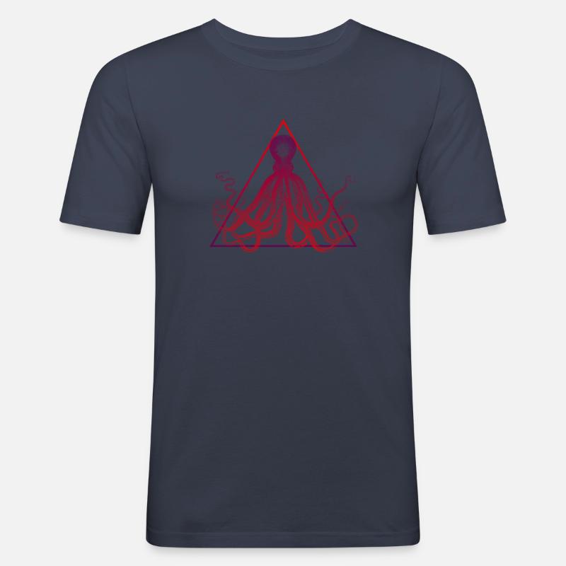 Krake Octopus Triangle Neon - Männer Slim Fit T-Shirt - Navy