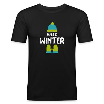 Winter Mütze Handschuhe - Männer Slim Fit T-Shirt - Schwarz - Vorne - Nik (191cm)