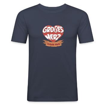 Grand coeur Petit pénis cadeau d’amusement - T-shirt près du corps Homme - bleu marine - Devant - Nik (191cm)