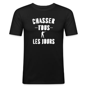 Chasser tous les jours t-shirt chasseur homme - T-shirt près du corps Homme - noir - Devant - Nik (191cm)