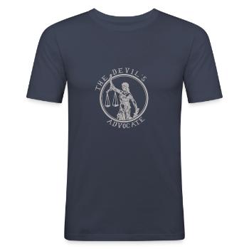 Devils Advocate shirt drôle pour étudiant en droit - T-shirt près du corps Homme - bleu marine - Devant - Nik (191cm)