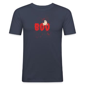 Texte sanglant Halloween Boo Drôle De Fantôme - T-shirt près du corps Homme - bleu marine - Devant - Nik (191cm)