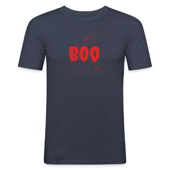 Texte sanglant Halloween Boo Drôle - T-shirt près du corps Homme - bleu marine - Devant - Nik (191cm)