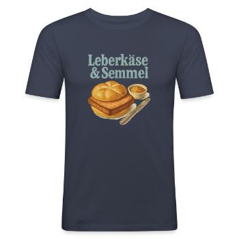 Leberkäs & Semmel – Bayerisches Schmankerl - Männer Slim Fit T-Shirt - Navy - Vorne - Nik (191cm)