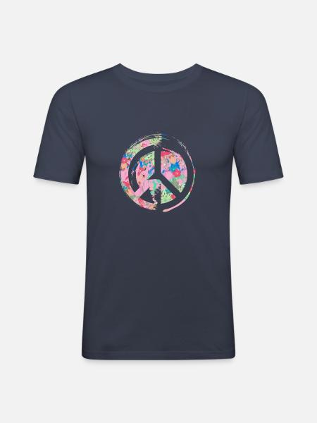 blumen,peace,floral,bunt,friede - Männer Slim Fit T-Shirt - Navy