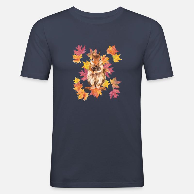 Eichhörnchen mit Herbstlaub - Männer Slim Fit T-Shirt - Navy