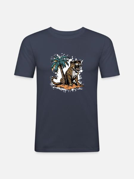 Leopard Island Palm Tree - Men's Slim Fit T-Shirt - navy