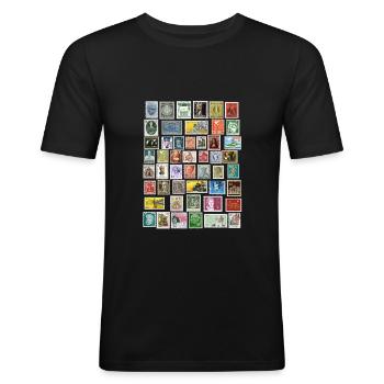 Gestaltung von Briefmarken - Männer Slim Fit T-Shirt - Schwarz - Vorne - Nik (191cm)
