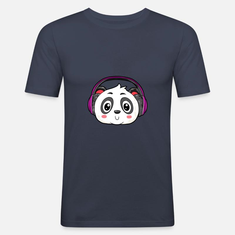 Panda mit Kopfhörer - Männer Slim Fit T-Shirt - Navy