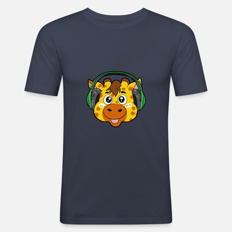 Giraffe mit Kopfhörer - Männer Slim Fit T-Shirt - Navy