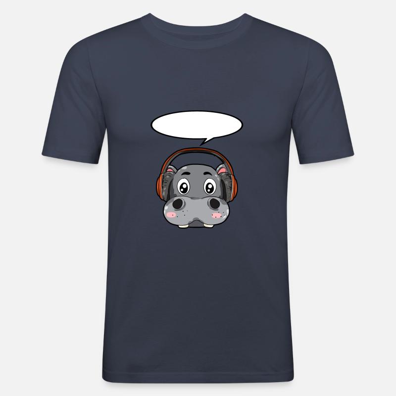 Nilpferd mit Kopfhörer - Männer Slim Fit T-Shirt - Navy