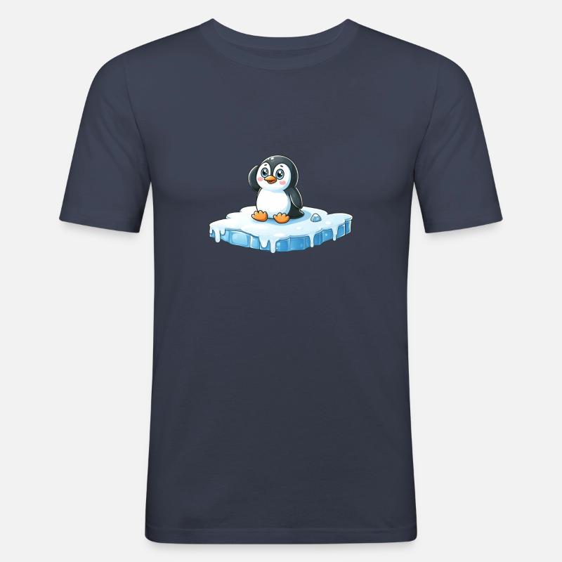 Pinguin und schmelzendes Eis - Männer Slim Fit T-Shirt - Navy