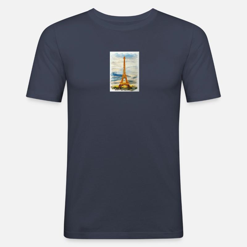 Aquarell Eiffelturm Skyline Kunst - Männer Slim Fit T-Shirt - Navy