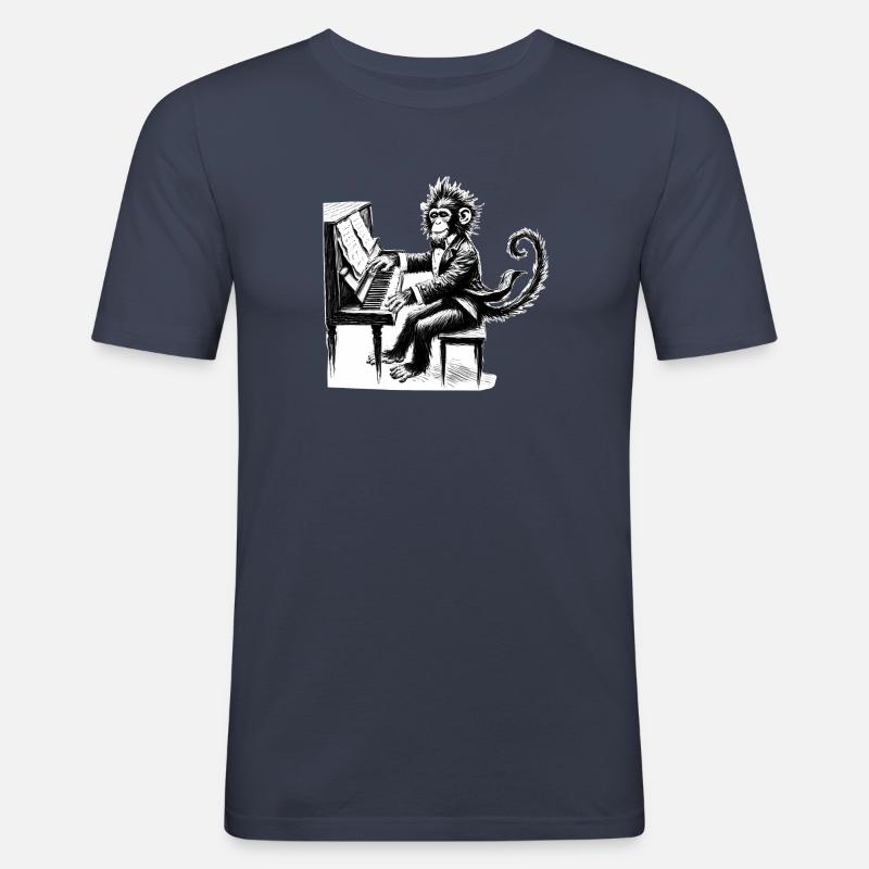 Pianospielender Affe - Männer Slim Fit T-Shirt - Navy