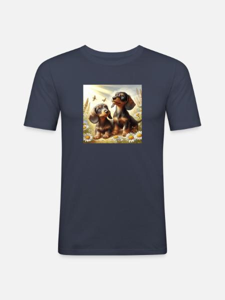 Wire-haired Dachshund puppies - Men's Slim Fit T-Shirt - navy