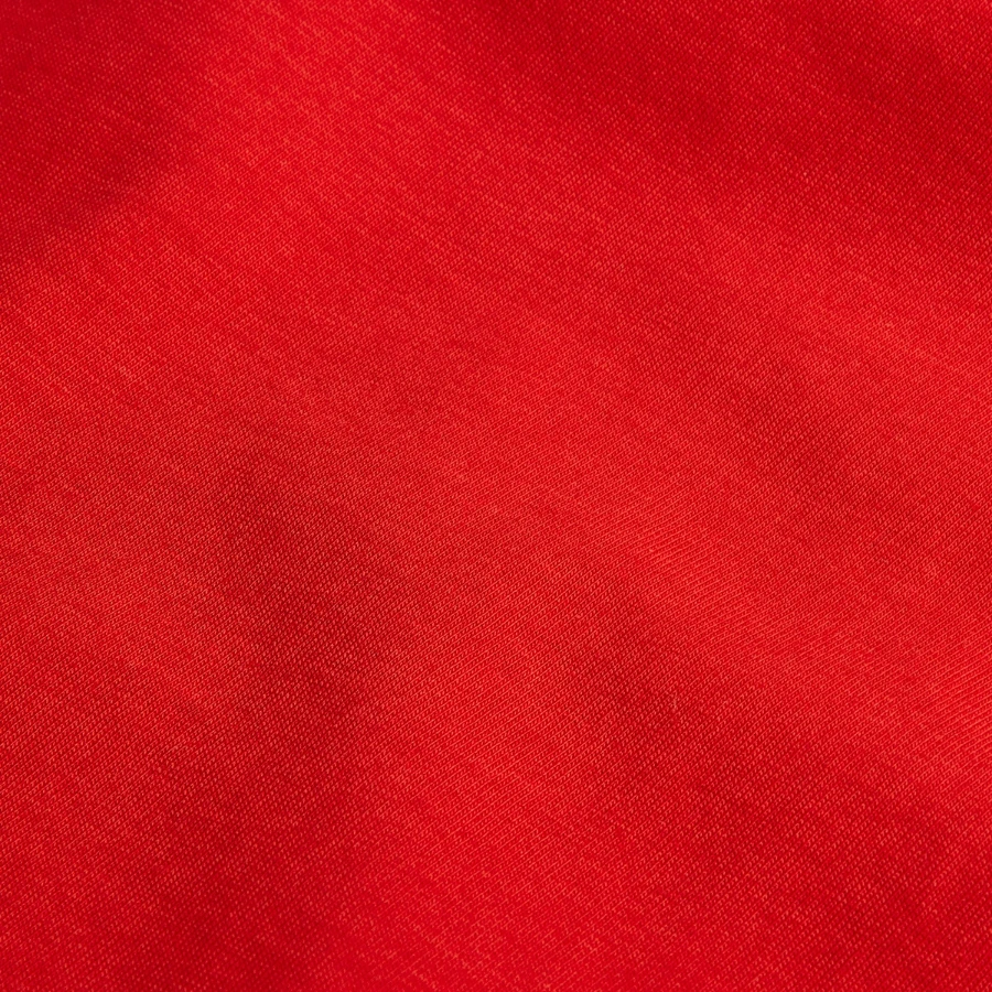 Mount Olympus badge on a men's slim fit t-shirt, red, close-up