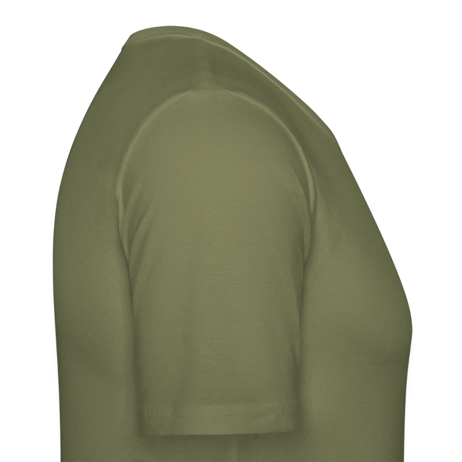 Mount Olympus badge on a men's slim fit t-shirt, khaki green, right