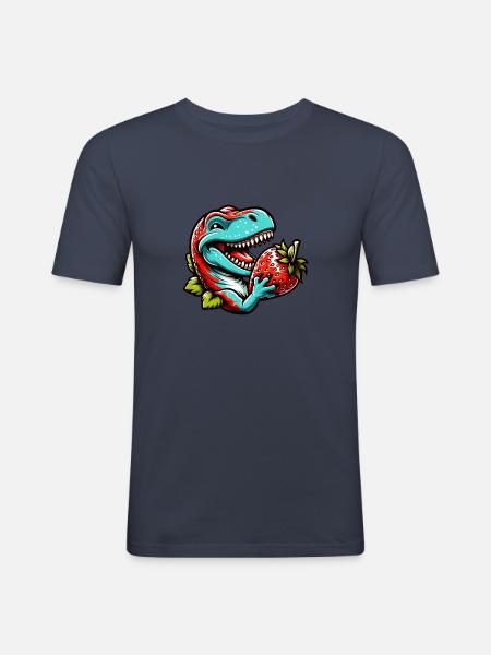 T-Rex Dino Dinosaur Jordbær søt frukt - Slim Fit T-skjorte for menn - marine