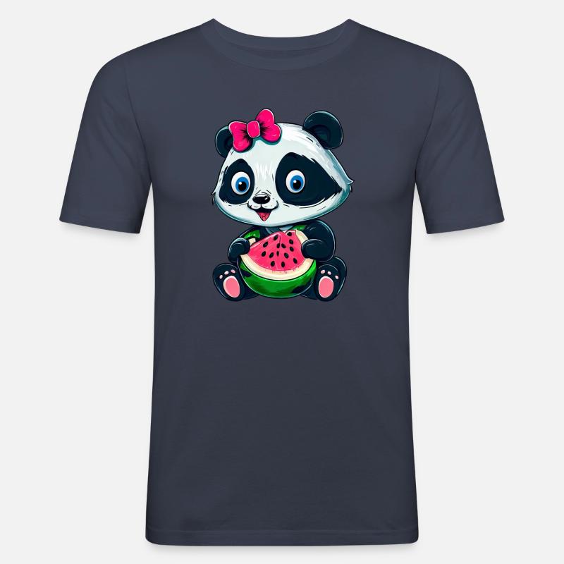 Süßes Panda-Mädchen mit Wassermelone - Männer Slim Fit T-Shirt - Navy