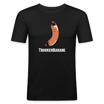Truckerbanane, Knackwurst, Bockwurst, Augsburger - Männer Slim Fit T-Shirt - Schwarz - Vorne - Nik (191cm)