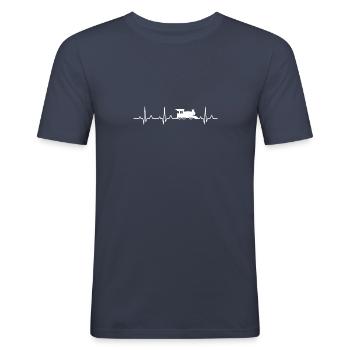 Herzschlag Eisenbahn - Modellbauer Modelleisenbahn - Männer Slim Fit T-Shirt - Navy - Vorne - Nik (191cm)