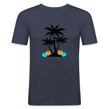 Hibiscus palmier - T-shirt près du corps Homme - bleu marine - Devant - Nik (191cm)