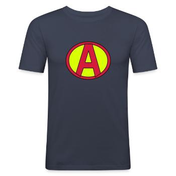 Super, Superheld, Superheldin, Hero, A - Men's Slim Fit T-Shirt - navy - Front - Nik (191cm)