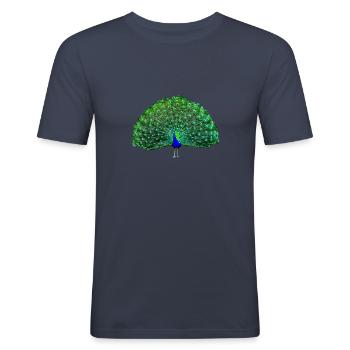 Pfau grün, blau - Männer Slim Fit T-Shirt - Navy - Vorne - Nik (191cm)
