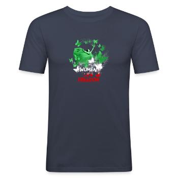 Femmes Vie Liberté,Liberté,Iran,Papillons - T-shirt près du corps Homme - bleu marine - Devant - Nik (191cm)