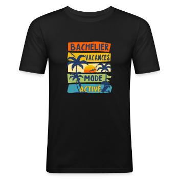 Bachelier Mode Vacances Activé Cadeau BAC 2024 Bac - T-shirt près du corps Homme - noir - Devant - Nik (191cm)