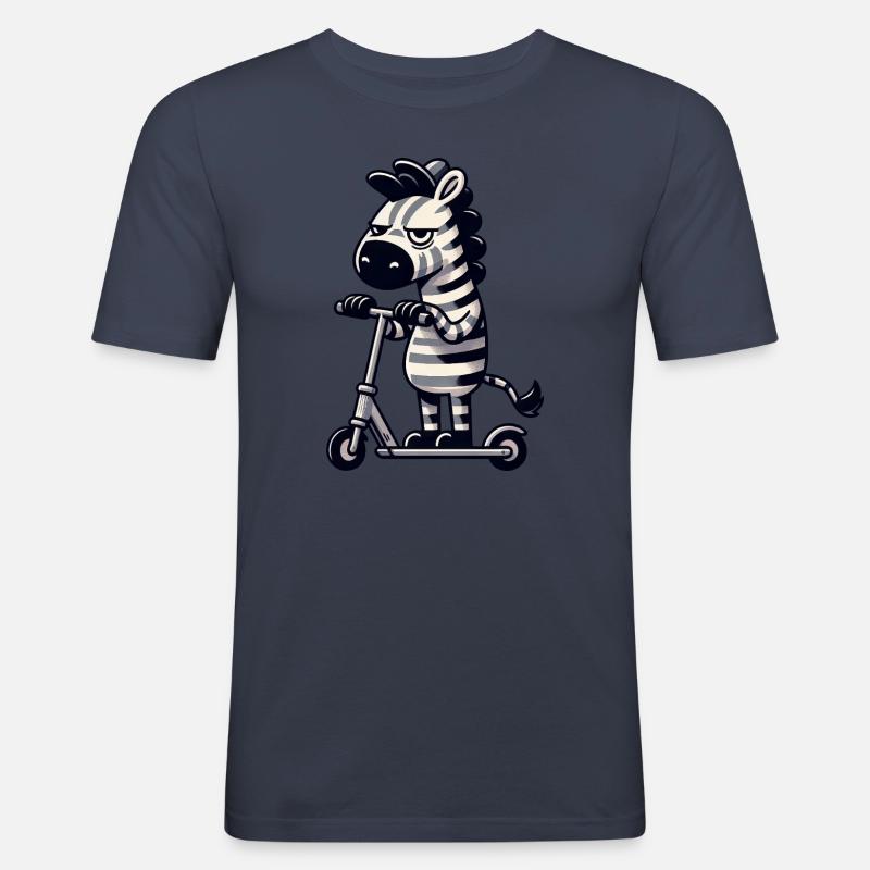 Zebra Kickroller Whimsical Funny Comic - Men's Slim Fit T-Shirt - navy