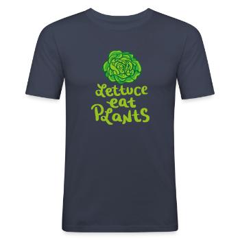 Lettuce Eat Plants Vegan Pun Gift - Men's Slim Fit T-Shirt - navy - Front - Nik (191cm)