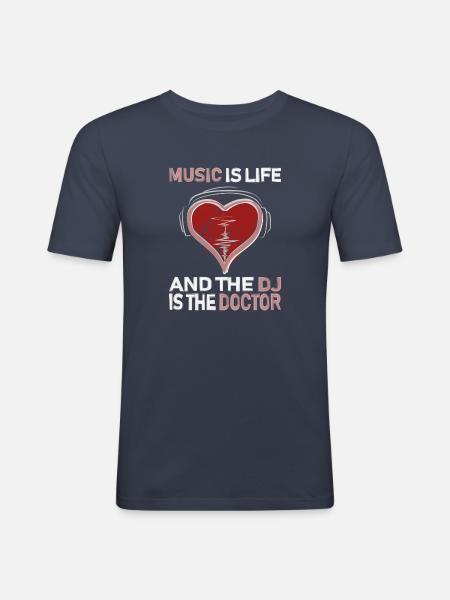 DJ - Music is Life - Men's Slim Fit T-Shirt - navy