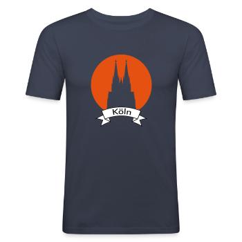 Kölner Dom Kreis - Männer Slim Fit T-Shirt - Navy - Vorne - Nik (191cm)