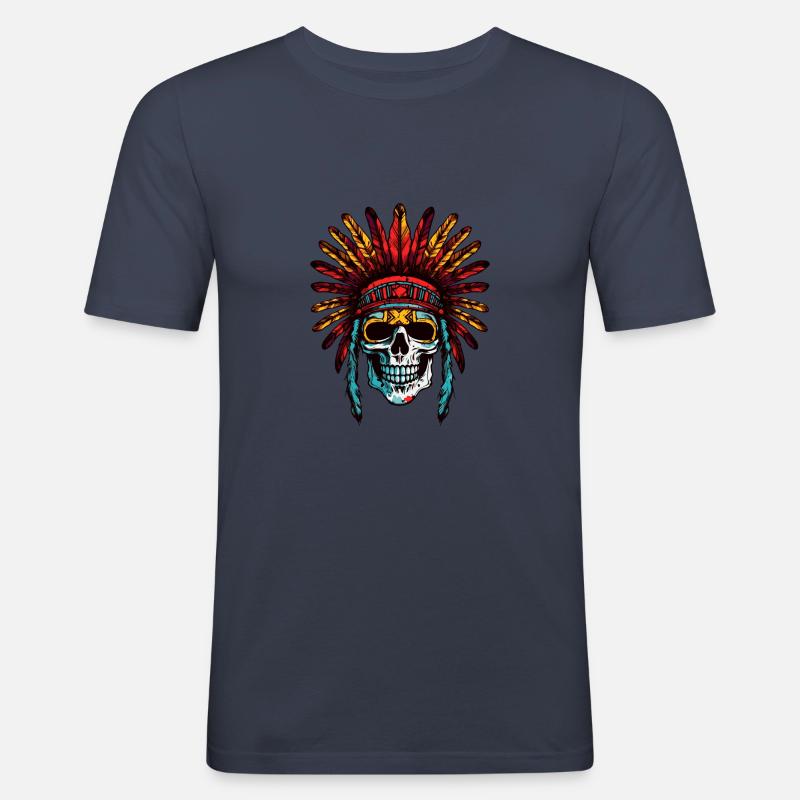 Apache Totenkopf Indianer - Männer Slim Fit T-Shirt - Navy