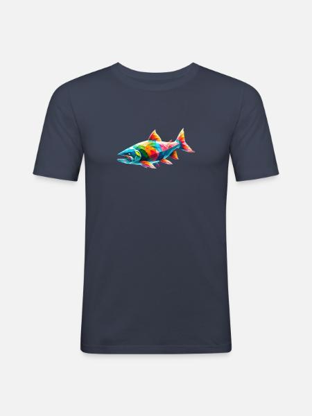 Géométrique saumon - T-shirt près du corps Homme - bleu marine