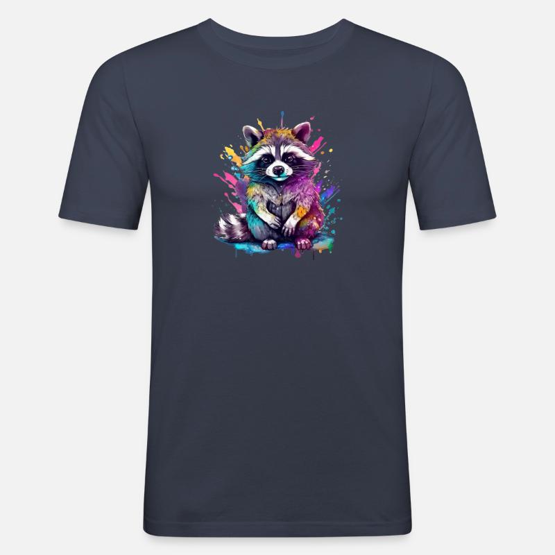 Bunter Waschbär - Männer Slim Fit T-Shirt - Navy