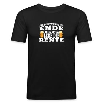Le labeur est terminé, vive la pension, la bière - T-shirt près du corps Homme - noir - Devant - Nik (191cm)