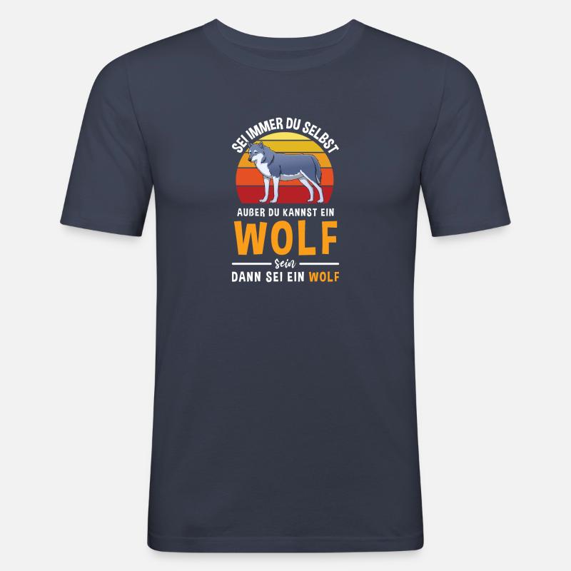Wolfskopf Raubtier Wolfsgeheule Alphawolf Wolf - Männer Slim Fit T-Shirt - Navy