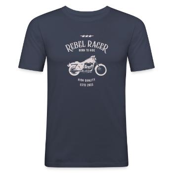 REBEL RIDER - Männer Slim Fit T-Shirt - Navy - Vorne - Nik (191cm)
