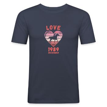 Love Pferde Reiten Geburtstag Dezember 1989 - Männer Slim Fit T-Shirt - Navy - Vorne - Nik (191cm)