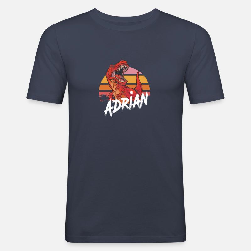 ADRIAN - Bella nome di ragazzo con T-REX Dino - Maglietta aderente da uomo - navy