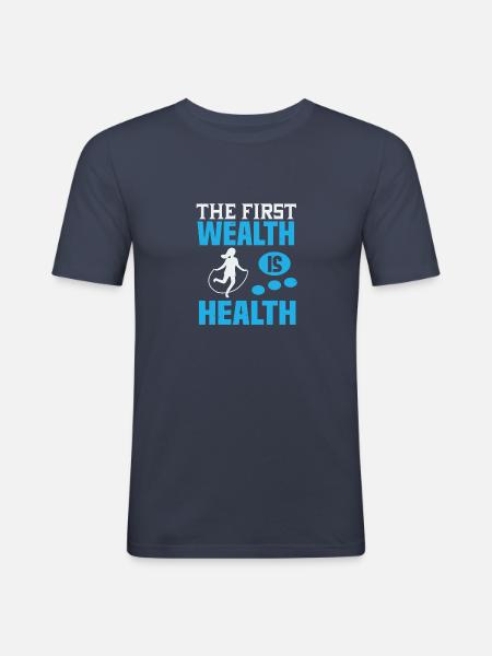 THE FIRST WEALTH IS HEALTH - Men's Slim Fit T-Shirt - navy