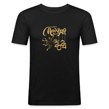 Happy New year 2024 en doré - T-shirt près du corps Homme - noir - Devant - Nik (191cm)