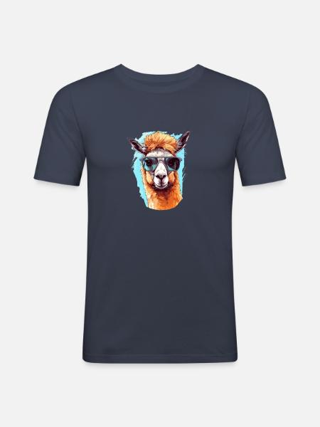 Alpaka mit Sonnenbrille - Männer Slim Fit T-Shirt - Navy